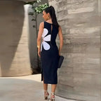 Vestido Midi Floral Elegante com Recorte Lateral