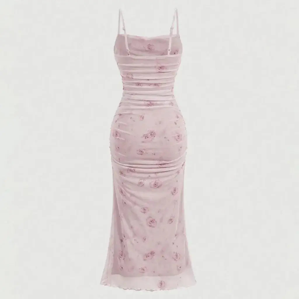 Vestido Midi Tule Estampado Elegante