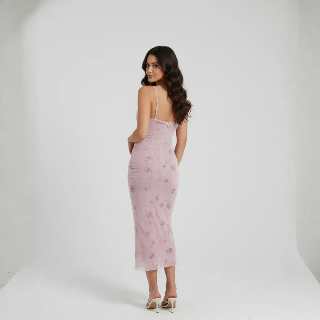 Vestido Midi Tule Estampado Elegante