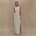 Vestido Para Réveillon Longo Branco Elegante Drapeado Fenda