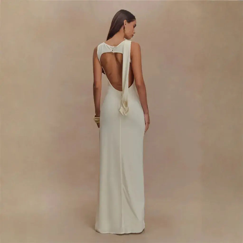 Vestido Para Réveillon Longo Branco Elegante Drapeado Fenda