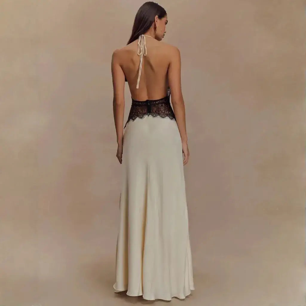 Vestido Para Réveillon Longo Decote Profundo Renda Elegante