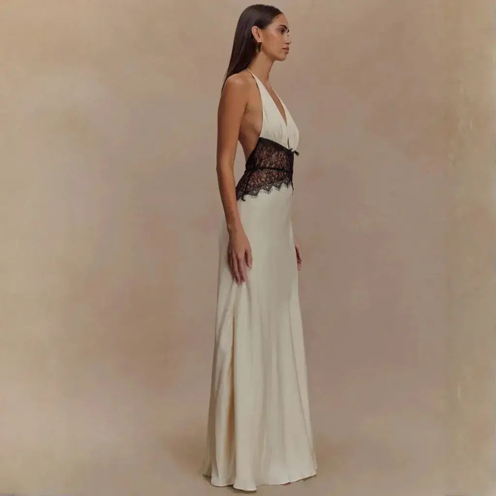 Vestido Para Réveillon Longo Decote Profundo Renda Elegante