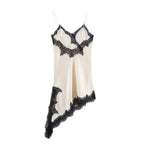 Vestido Slip Dress de Cetim Assimétrico com Renda Feminino