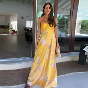 Vestido Tomara que Caia Longo Estampado Elegante Cetim