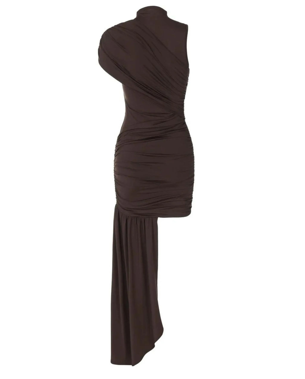 Vestido de Festa Curto Drapeado Cauda Lateral Elegante