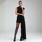 Vestido de Festa Curto Drapeado Cauda Lateral Elegante
