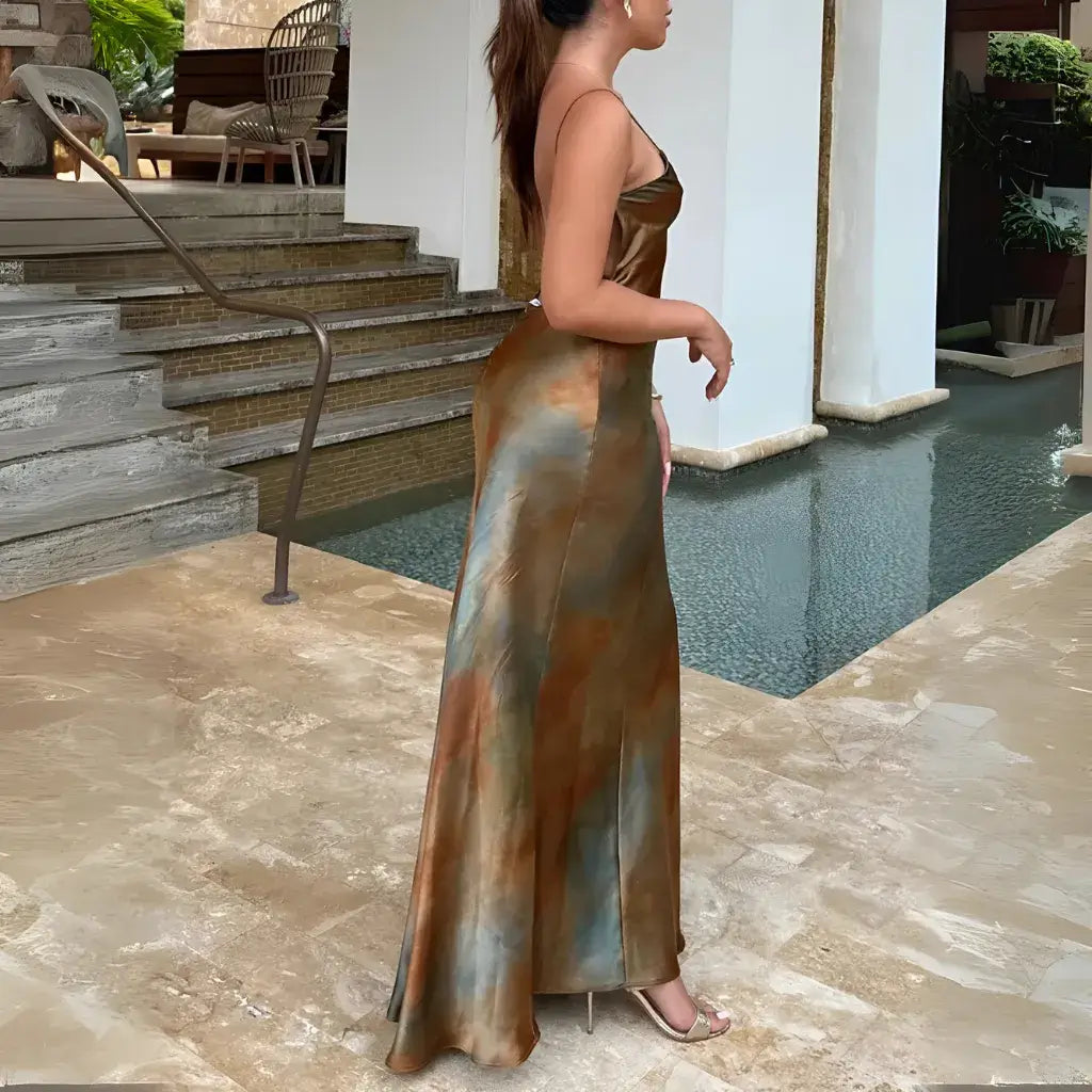 Vestido de Festa Longo Feminino de Cetim Elegante