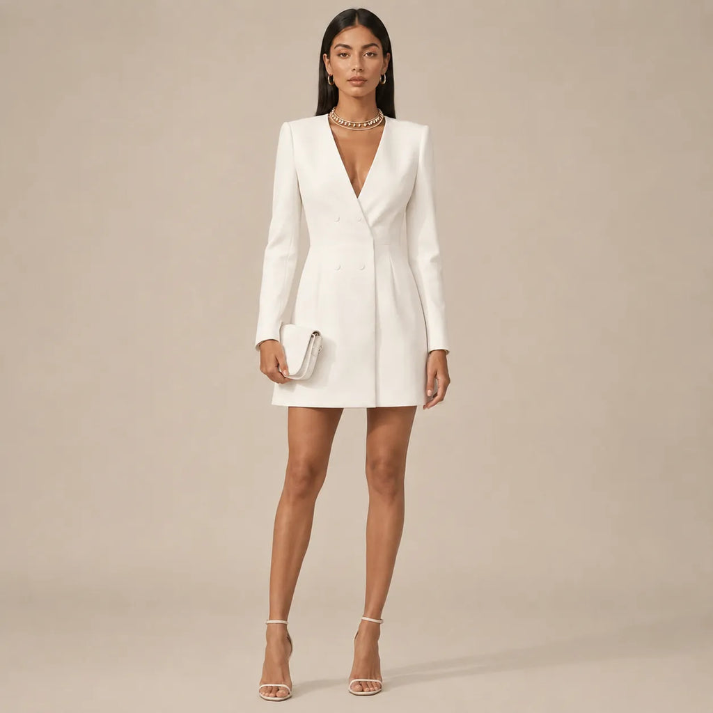 Vestido Blazer Curto Feminino Trespassado Decote V - Colette