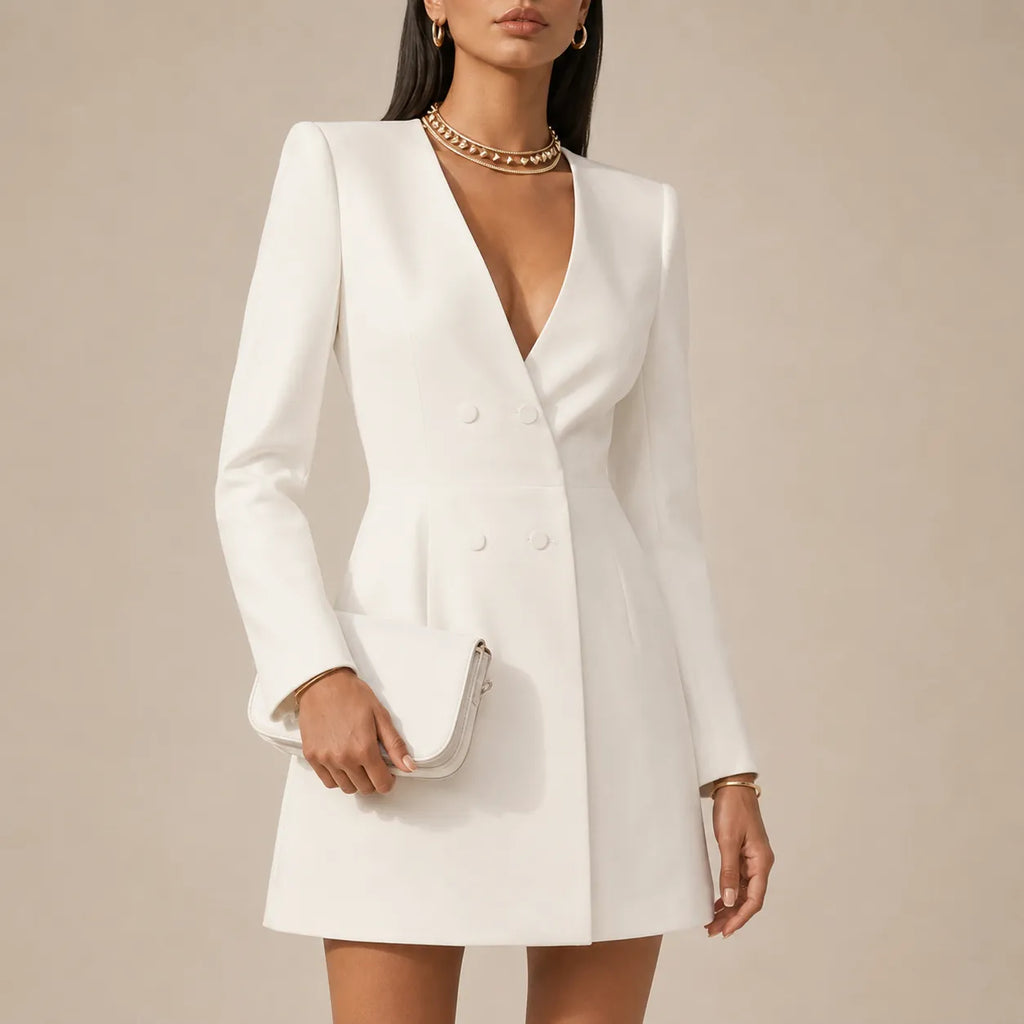 Vestido Blazer Curto Feminino Trespassado Decote V - Colette