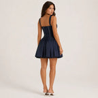 Vestido Curto Feminino Bustier em Crepe com Renda - Violaine