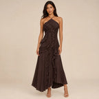 Vestido Feminino Longo Assimétrico Babados - Aurélie