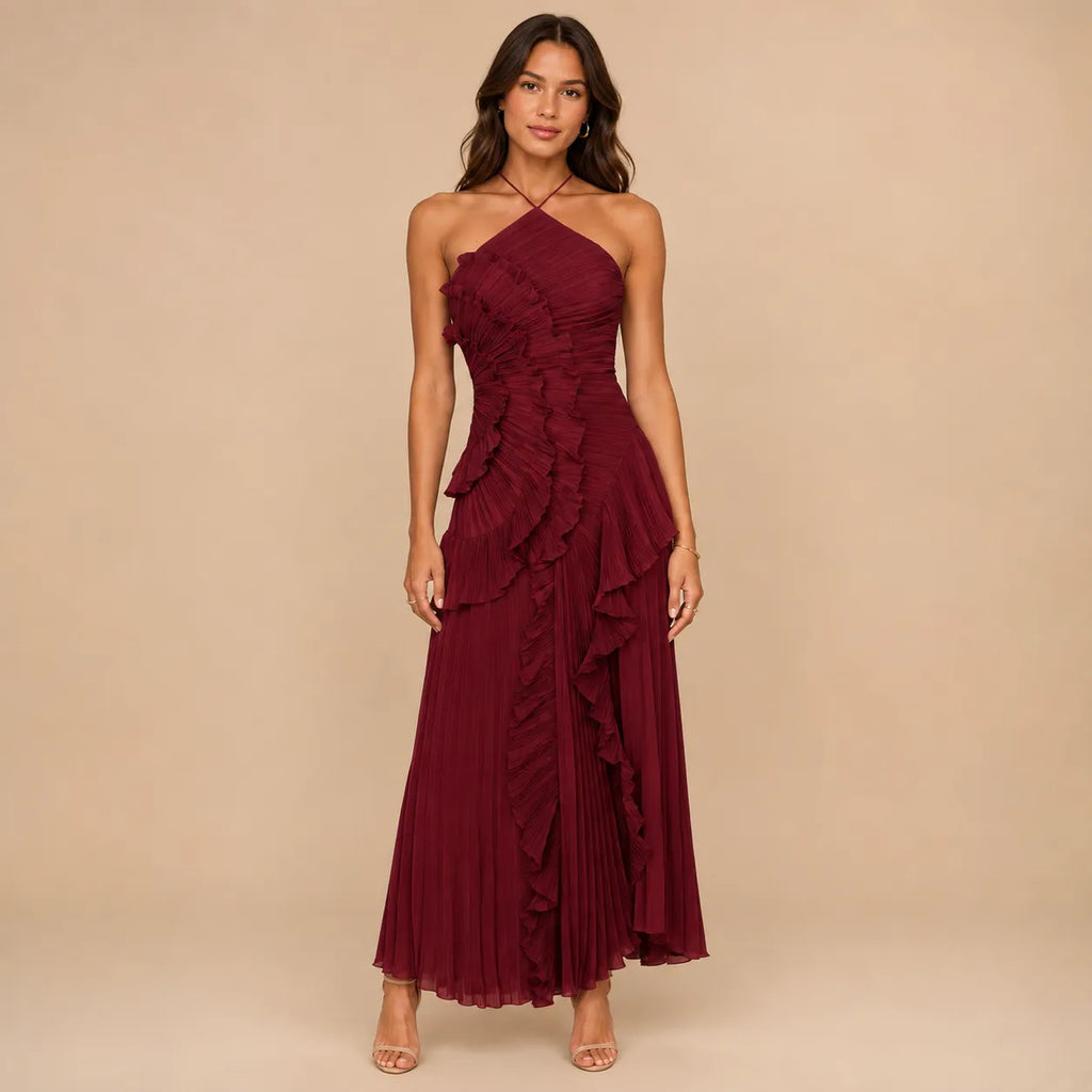 Vestido Feminino Longo Assimétrico Babados - Aurélie