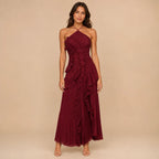 Vestido Feminino Longo Assimétrico Babados - Aurélie