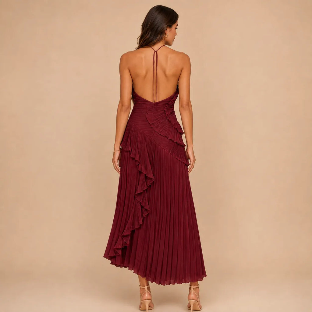 Vestido Feminino Longo Assimétrico Babados - Aurélie