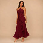 Vestido Feminino Longo Assimétrico Babados - Aurélie