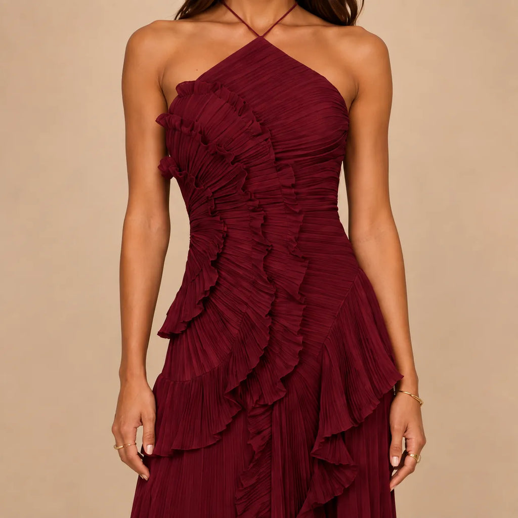 Vestido Feminino Longo Assimétrico Babados - Aurélie