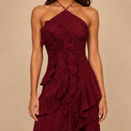 Vestido Feminino Longo Assimétrico Babados - Aurélie