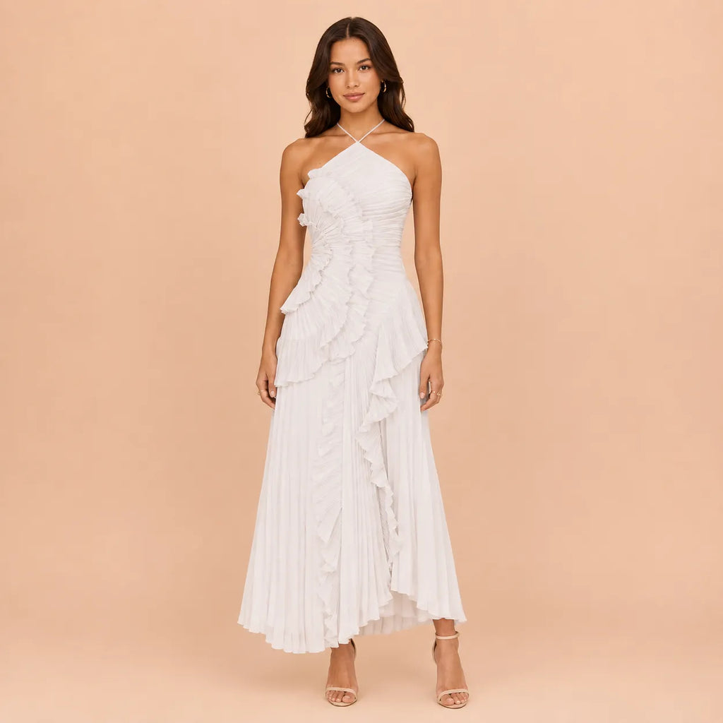 Vestido Feminino Longo Assimétrico Babados - Aurélie