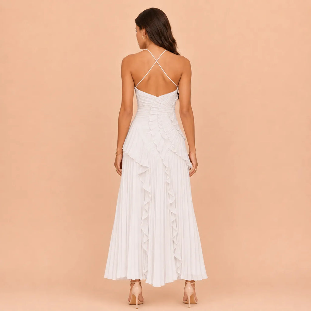 Vestido Feminino Longo Assimétrico Babados - Aurélie