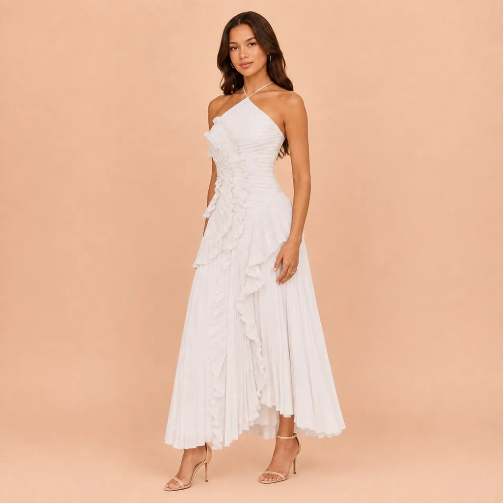 Vestido Feminino Longo Assimétrico Babados - Aurélie