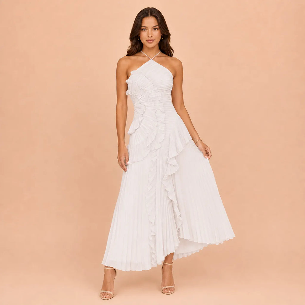 Vestido Feminino Longo Assimétrico Babados - Aurélie