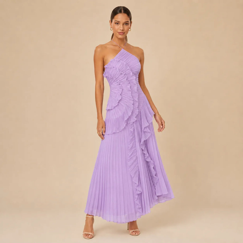 Vestido Feminino Longo Assimétrico Babados - Aurélie
