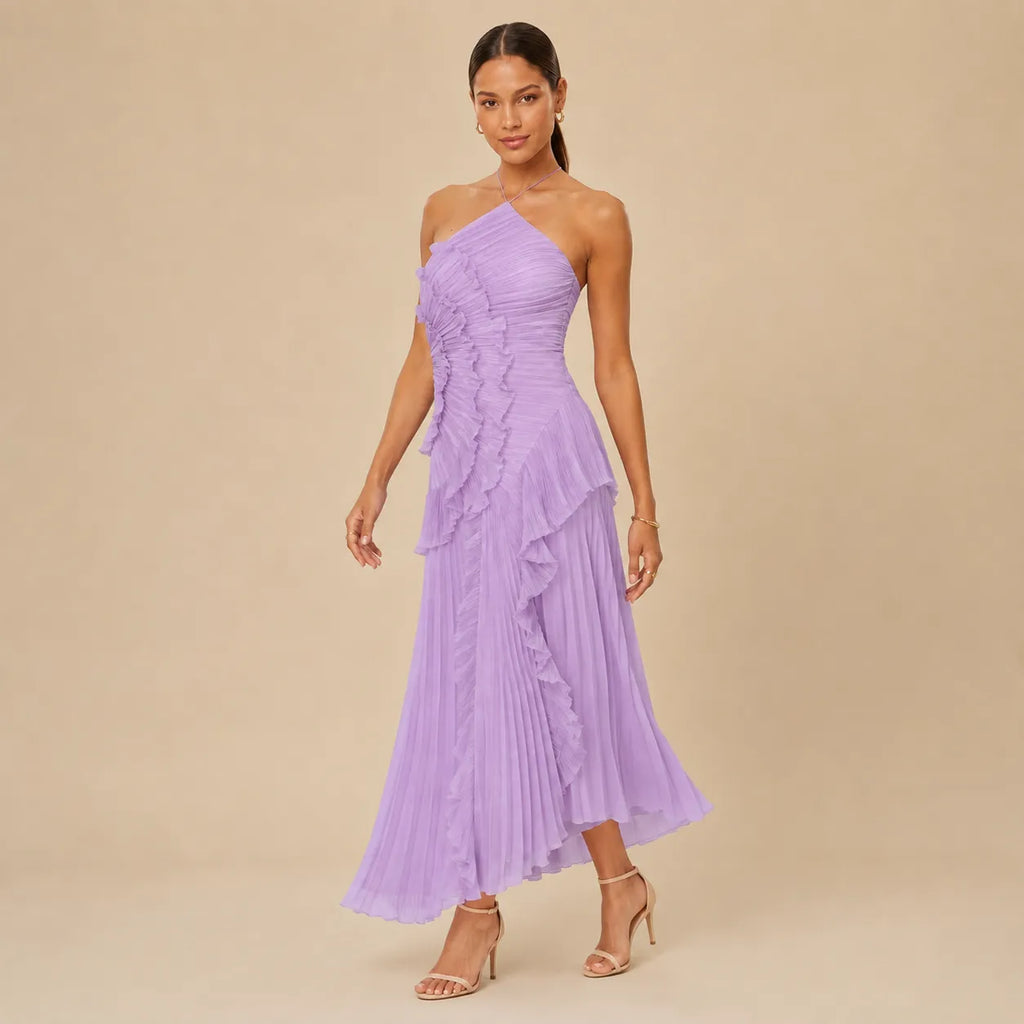 Vestido Feminino Longo Assimétrico Babados - Aurélie