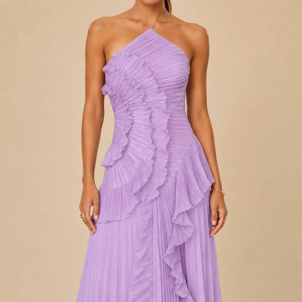 Vestido Feminino Longo Assimétrico Babados - Aurélie