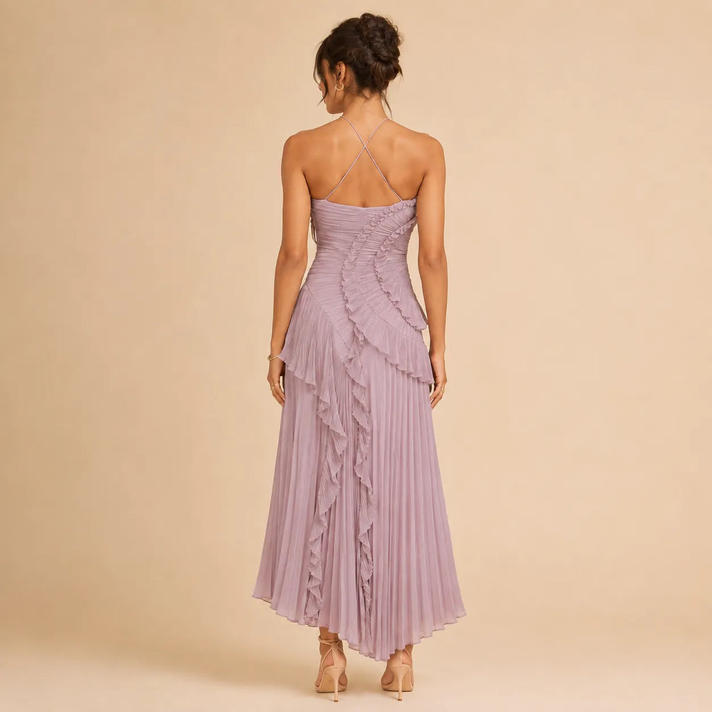 Vestido Feminino Longo Assimétrico Babados - Aurélie