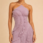 Vestido Feminino Longo Assimétrico Babados - Aurélie