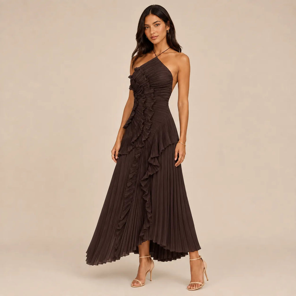 Vestido Feminino Longo Assimétrico Babados - Aurélie