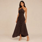 Vestido Feminino Longo Assimétrico Babados - Aurélie