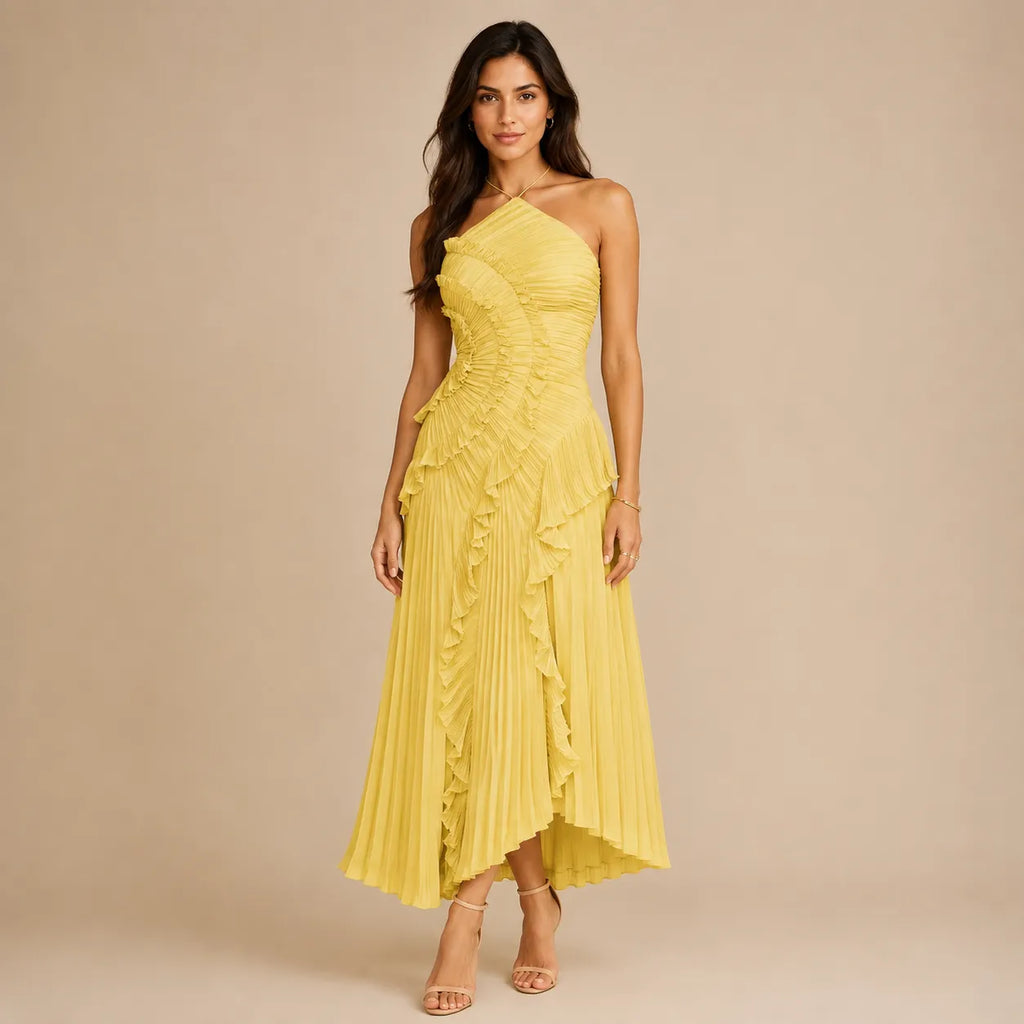 Vestido Feminino Longo Assimétrico Babados - Aurélie