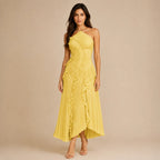 Vestido Feminino Longo Assimétrico Babados - Aurélie