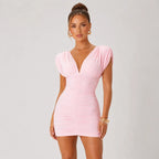 Vestido Feminino Midi Drapeado Ombreira Rosa – Manon