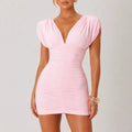 Vestido Feminino Midi Drapeado Ombreira Rosa – Manon