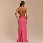 Vestido Longo Decote Profundo Renda Cintura Elegante