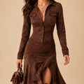Vestido Longo Feminino Gola Lapela com Babados - Margaux