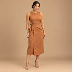 Vestido Midi Alfaiataria Feminino Social Amarração Lateral Sem Manga