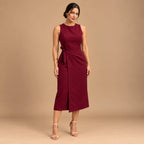 Vestido Midi Alfaiataria Feminino Social Amarração Lateral Sem Manga