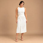 Vestido Midi Alfaiataria Feminino Social Amarração Lateral Sem Manga