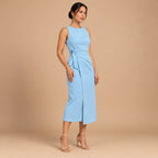 Vestido Midi Alfaiataria Feminino Social Amarração Lateral Sem Manga