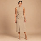 Vestido Midi Alfaiataria Feminino Social Amarração Lateral Sem Manga