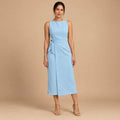 Vestido Midi Alfaiataria Feminino Social Amarração Lateral Sem Manga