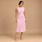 Vestido Midi Alfaiataria Feminino Social Amarração Lateral Sem Manga