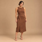 Vestido Midi Alfaiataria Feminino Social Amarração Lateral Sem Manga