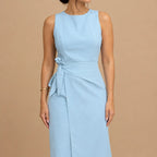 Vestido Midi Alfaiataria Feminino Social Amarração Lateral Sem Manga