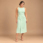 Vestido Midi Alfaiataria Feminino Social Amarração Lateral Sem Manga