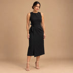 Vestido Midi Alfaiataria Feminino Social Amarração Lateral Sem Manga